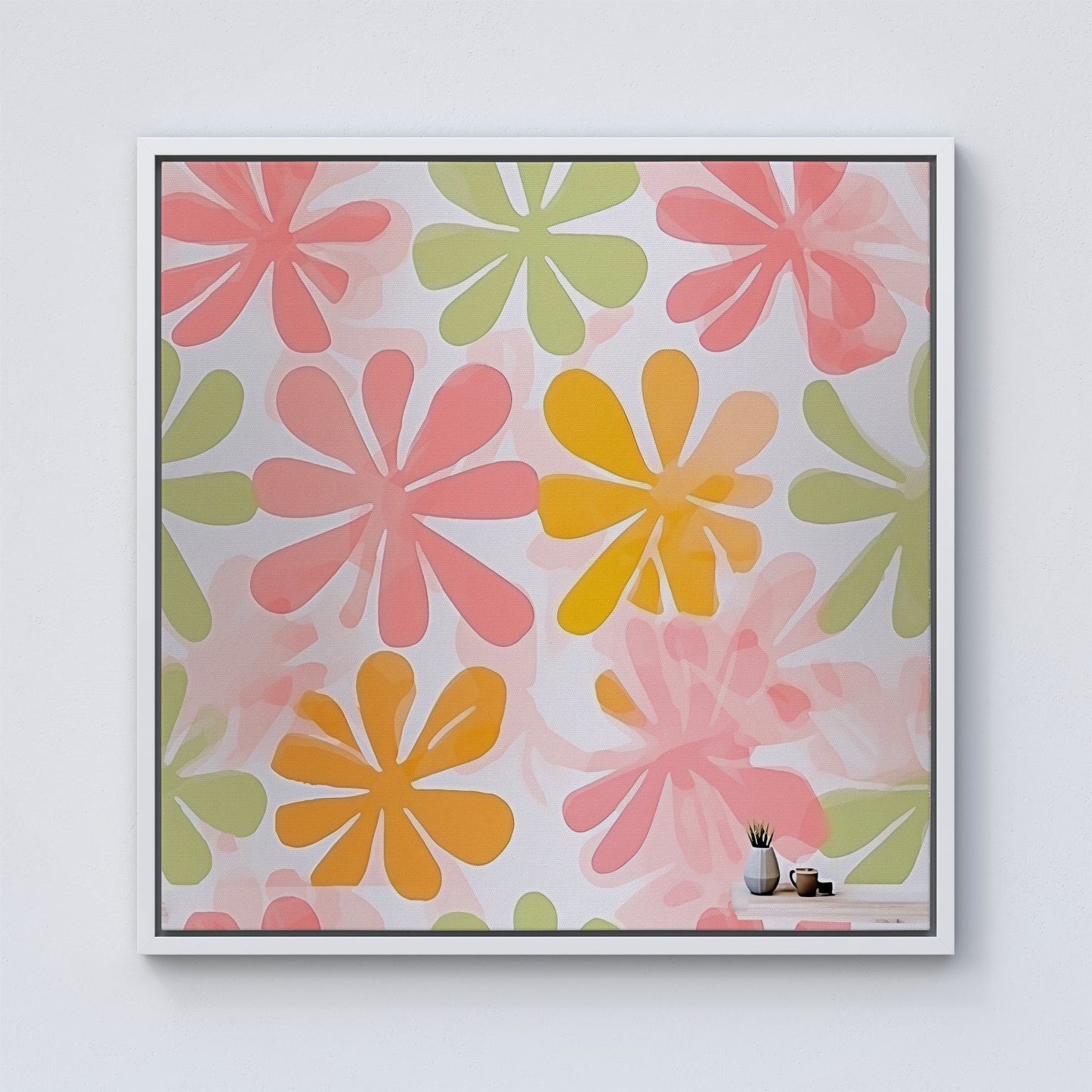 Yellow And Pink Flowers Framed Canvas