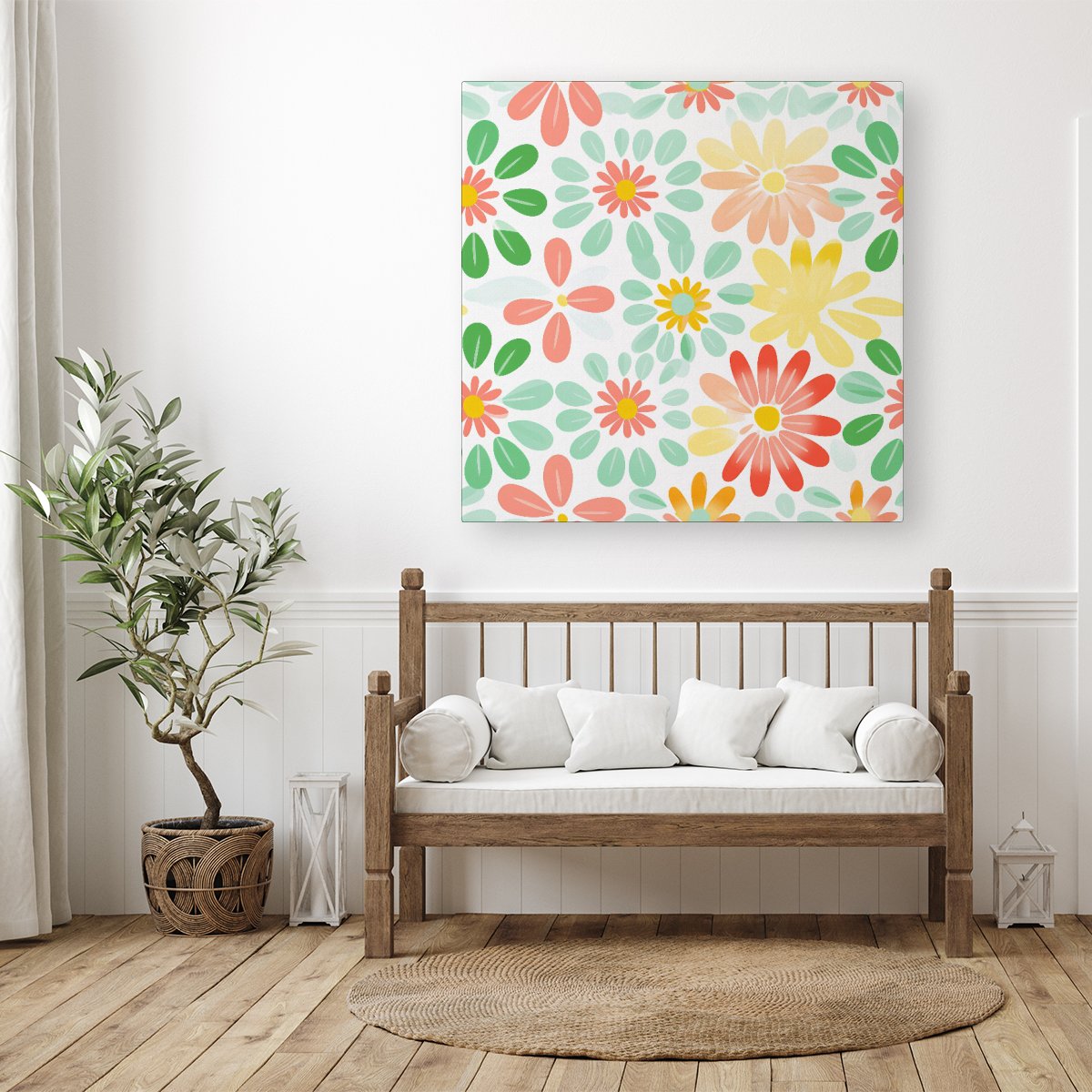 Green and Yellow Flowers Canvas