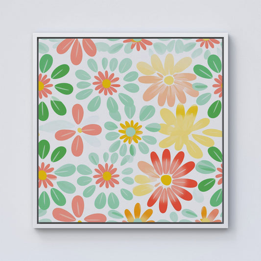 Green and Yellow Flowers Framed Canvas