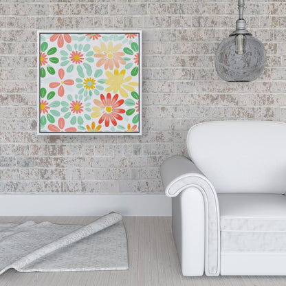 Green and Yellow Flowers Framed Canvas