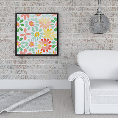 Green and Yellow Flowers Framed Canvas
