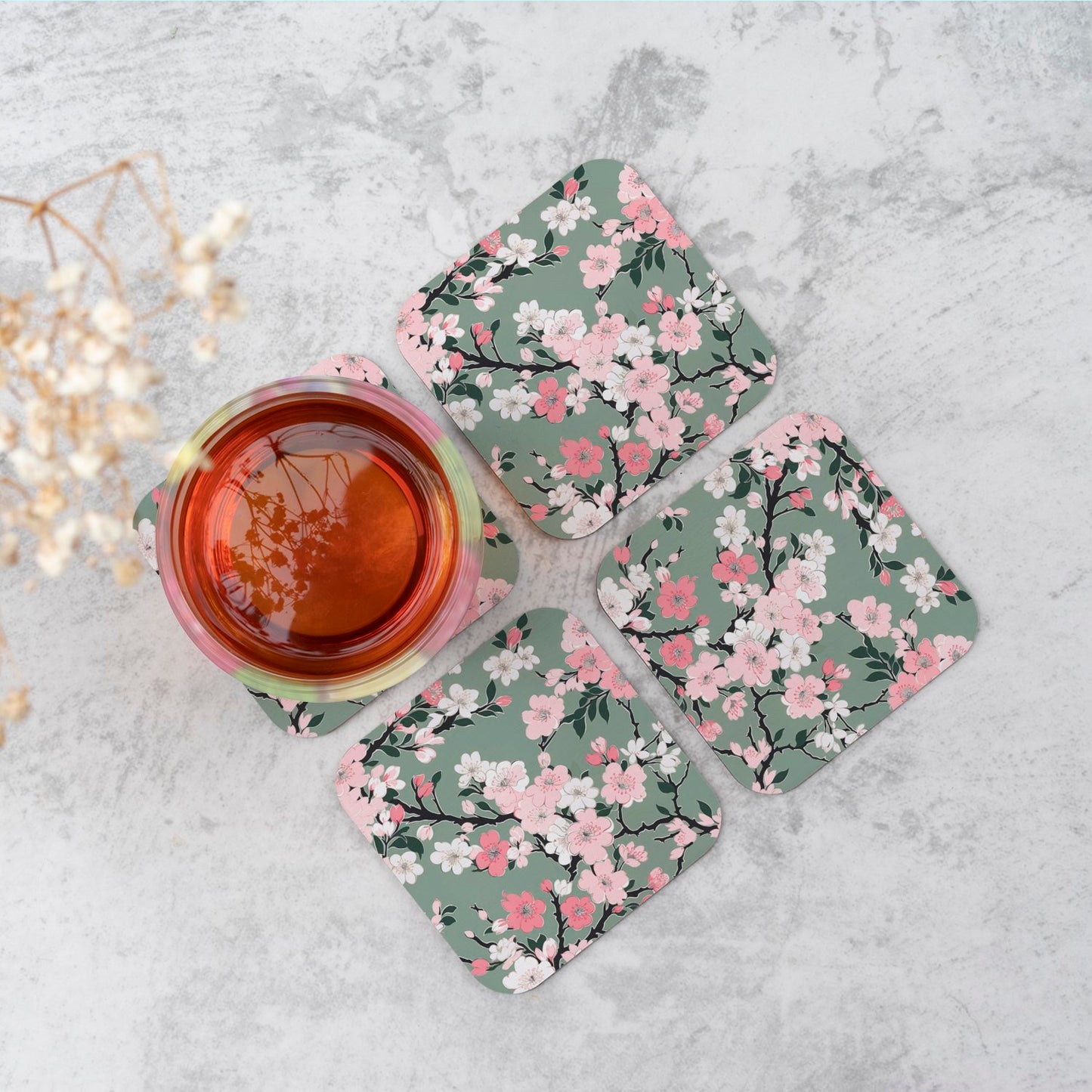 Pink Floral Abstract Pattern Coasters