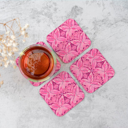 Pink Abstract Floral Design Coasters