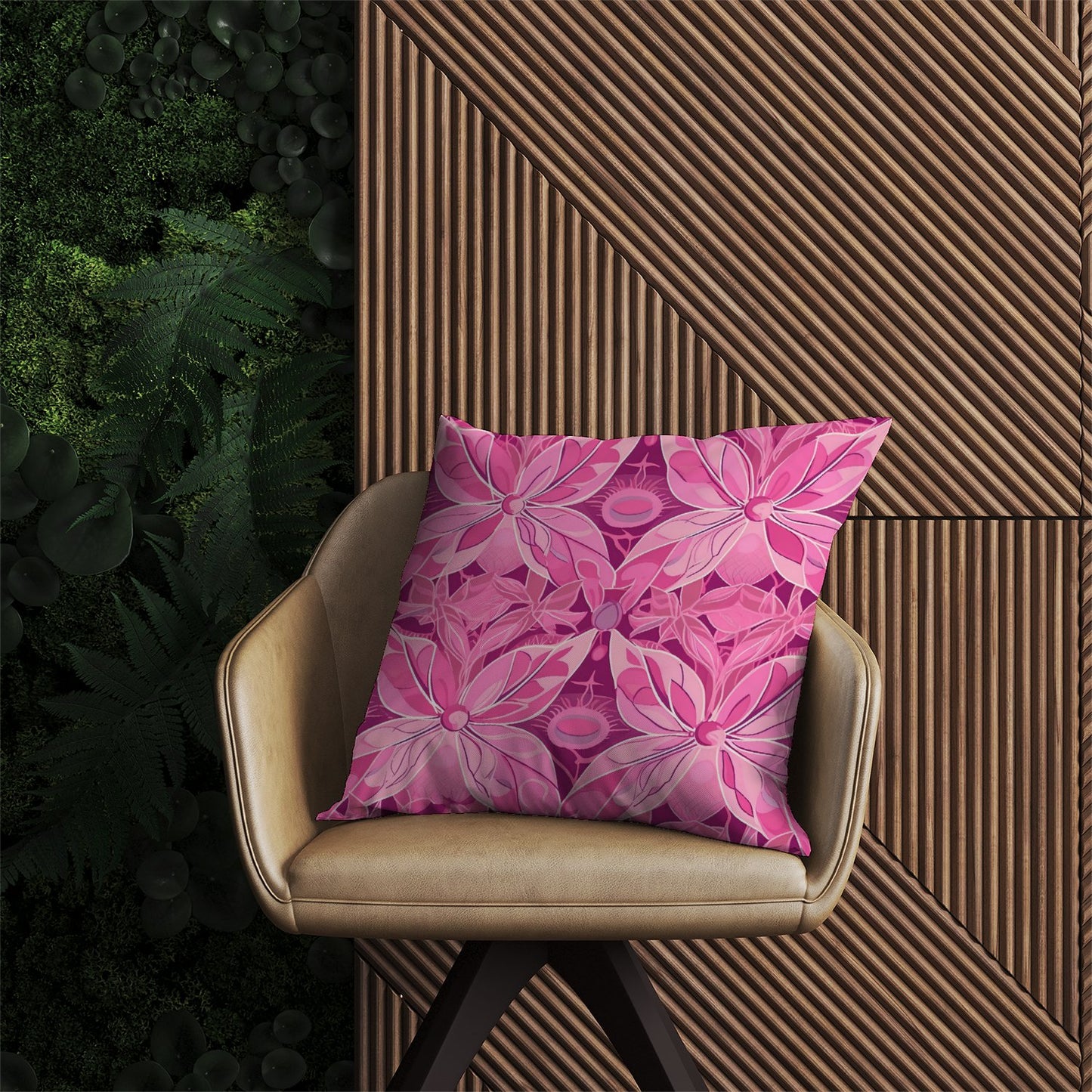 Pink Abstract Floral Design Outdoor Cushion