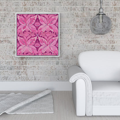 Pink Abstract Floral Design Framed Canvas