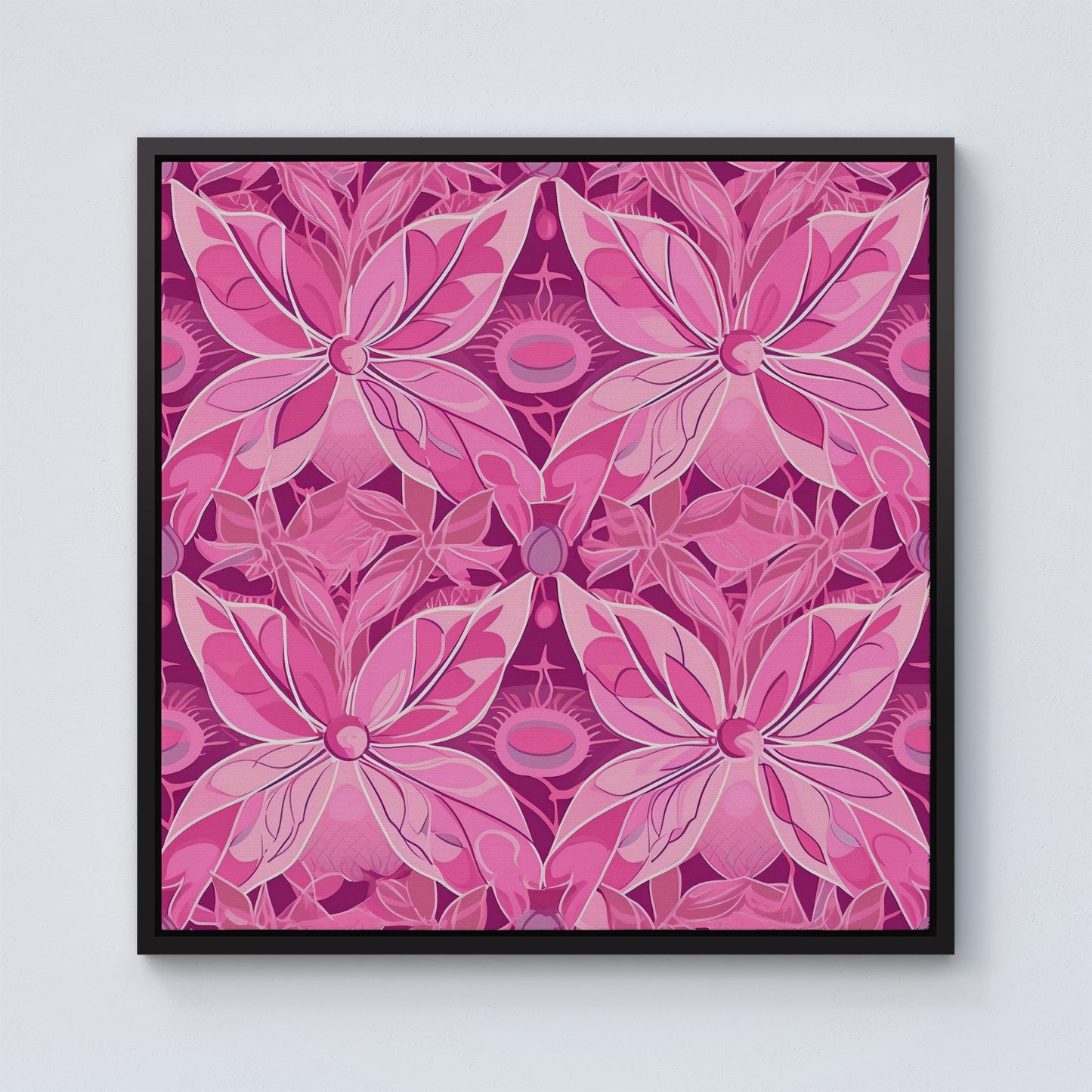 Pink Abstract Floral Design Framed Canvas