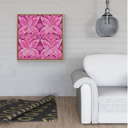 Pink Abstract Floral Design Framed Canvas