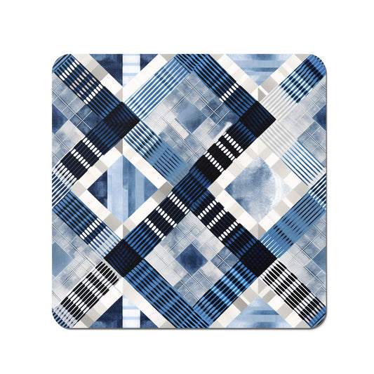 Checkered Square Black And Blue Coasters