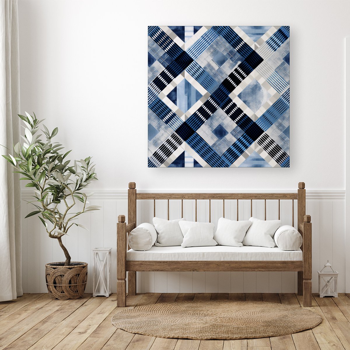 Checkered Square Black And Blue Canvas