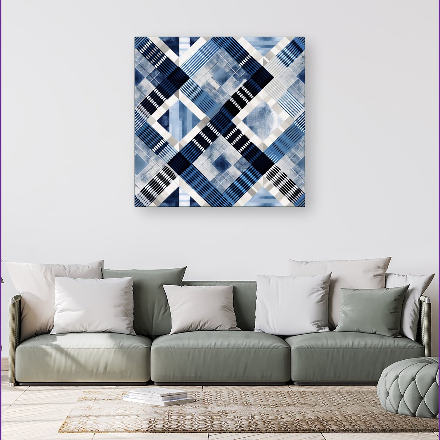 Checkered Square Black And Blue Canvas