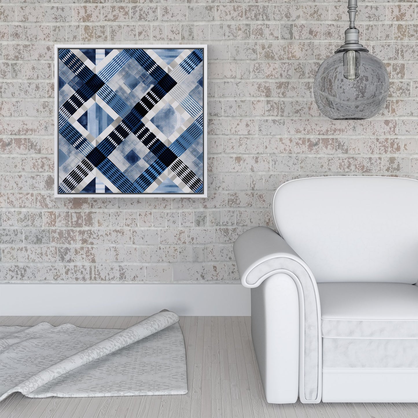 Checkered Square Black And Blue Framed Canvas