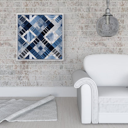 Checkered Square Black And Blue Framed Canvas
