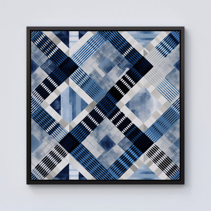 Checkered Square Black And Blue Framed Canvas