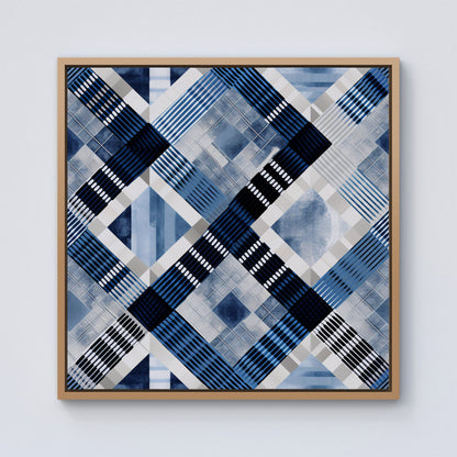 Checkered Square Black And Blue Framed Canvas
