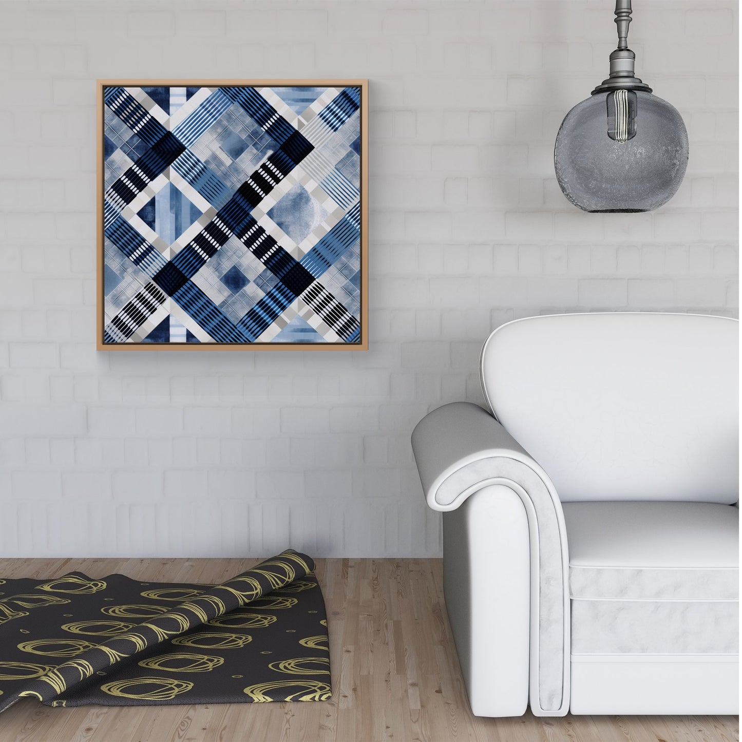 Checkered Square Black And Blue Framed Canvas