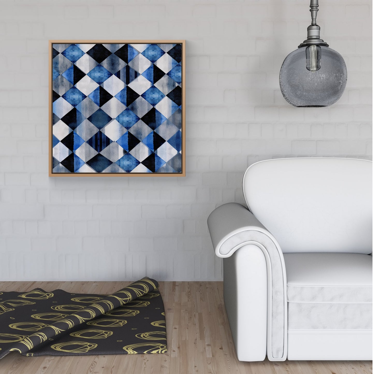 Square Checkered Pattern Framed Canvas