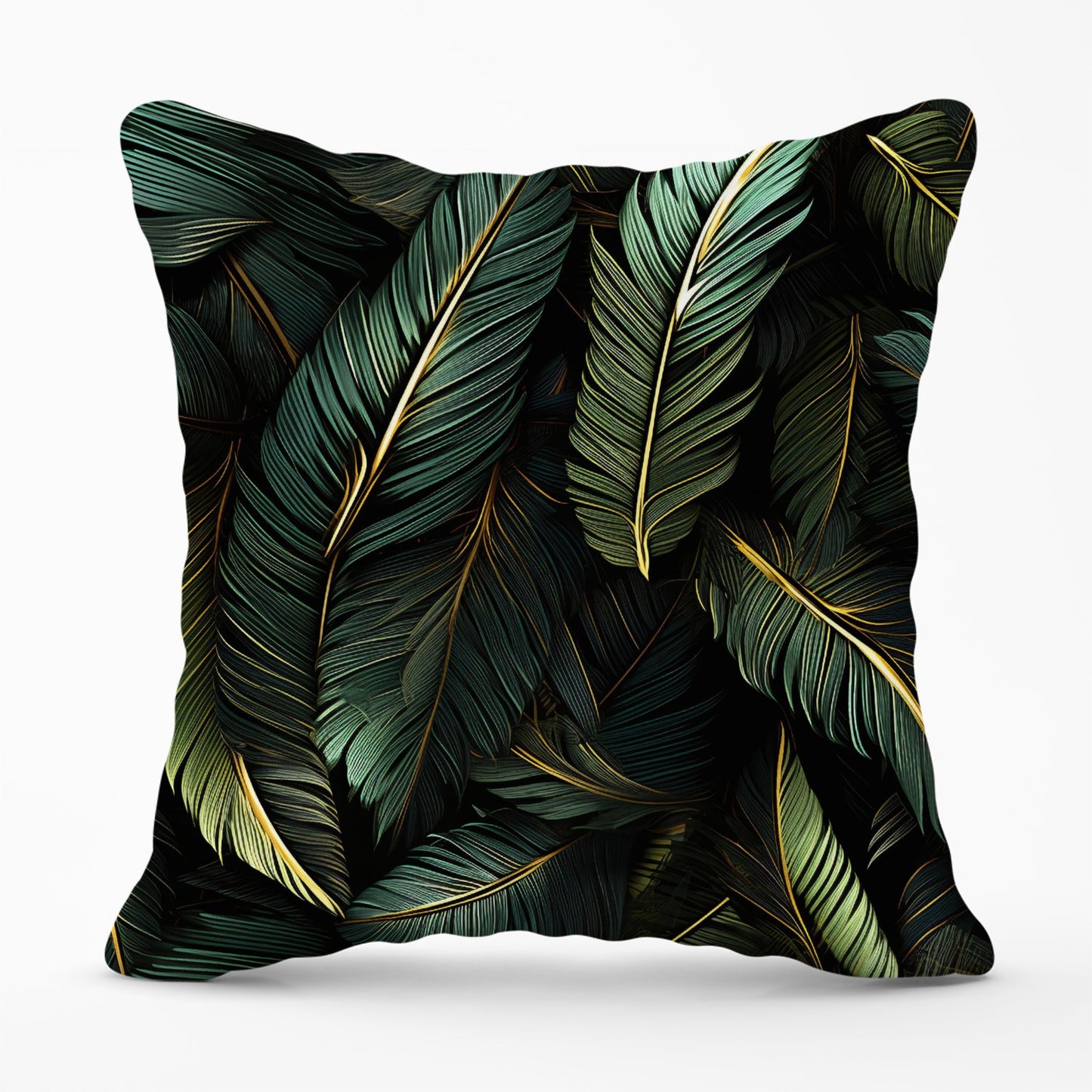 Green and Gold Leaves Outdoor Cushion