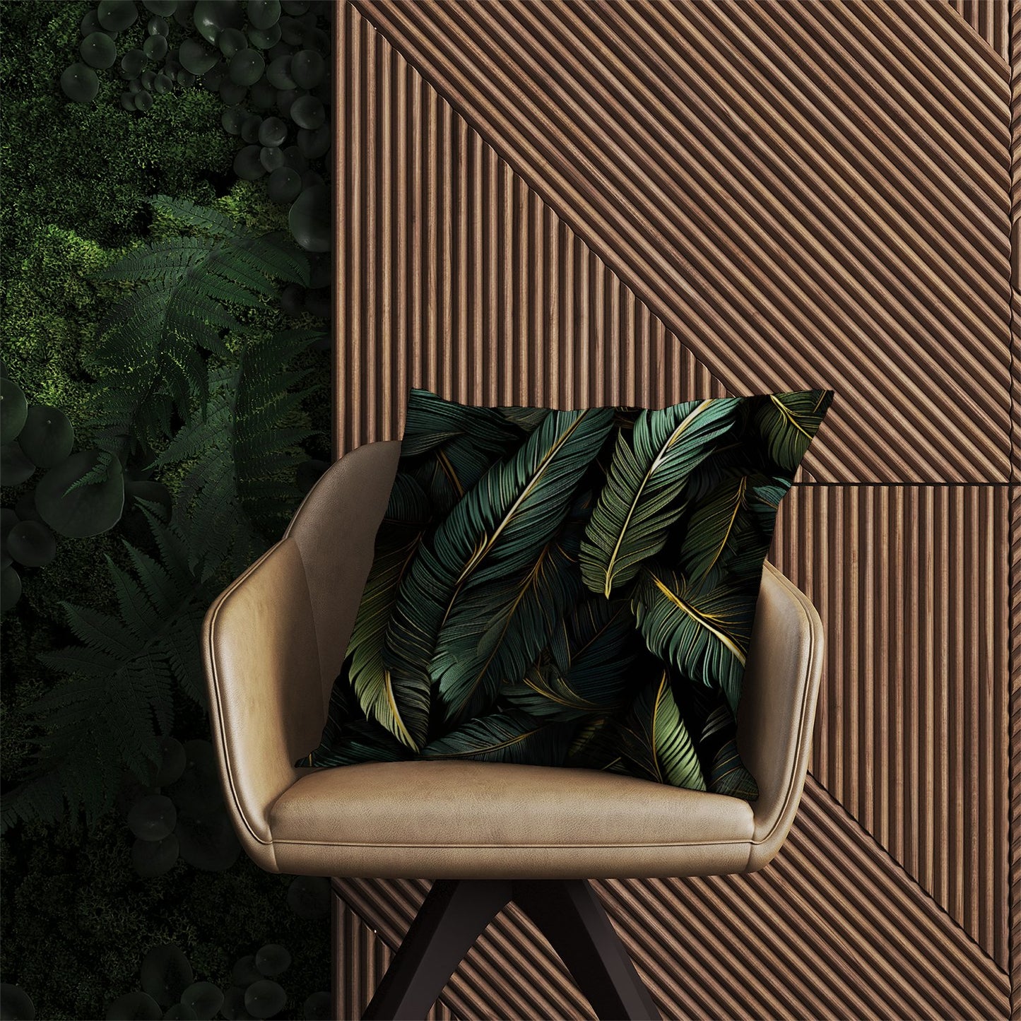 Green and Gold Leaves Outdoor Cushion