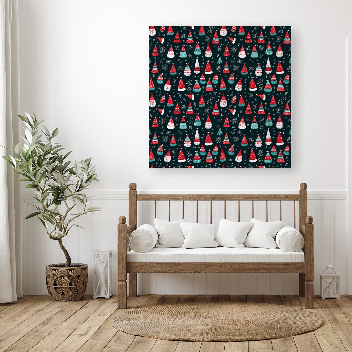 Hand Drawn Cheerful Santa Hats Canvas