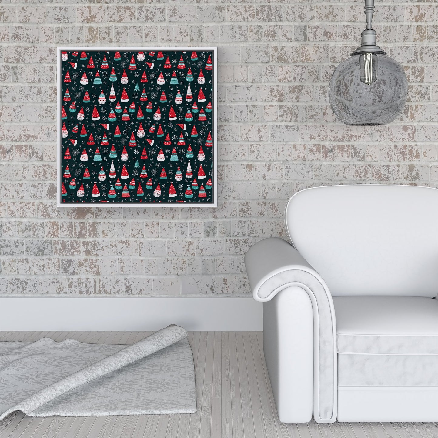 Hand Drawn Cheerful Santa Hats Framed Canvas