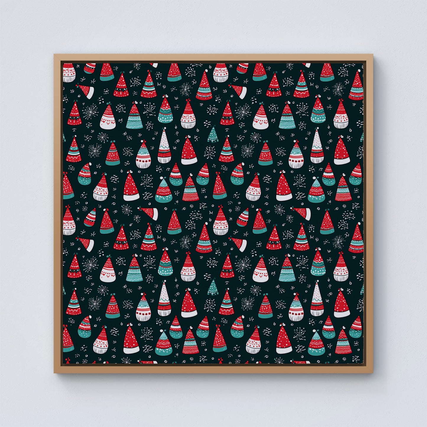Hand Drawn Cheerful Santa Hats Framed Canvas