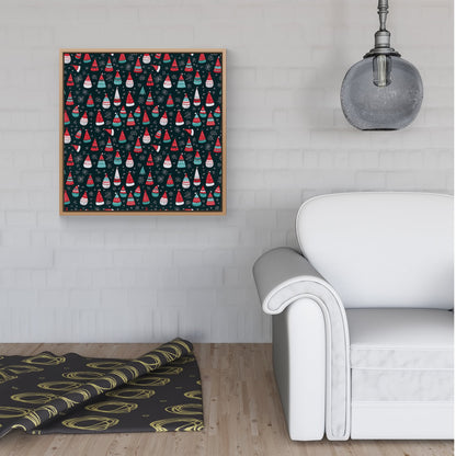 Hand Drawn Cheerful Santa Hats Framed Canvas