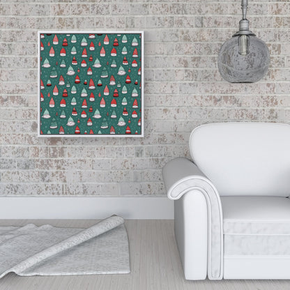 Hand Drawn Joyful Santa Hats Framed Canvas