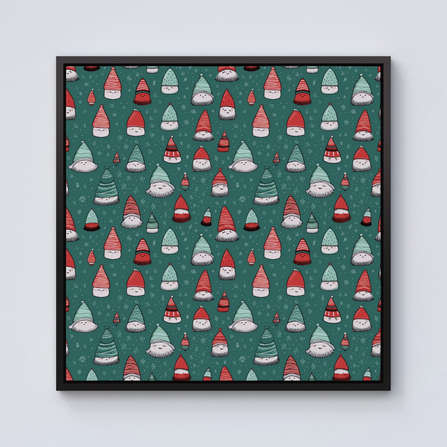 Hand Drawn Joyful Santa Hats Framed Canvas