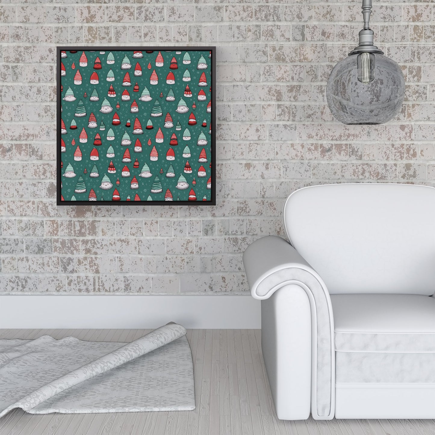 Hand Drawn Joyful Santa Hats Framed Canvas