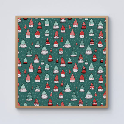 Hand Drawn Joyful Santa Hats Framed Canvas