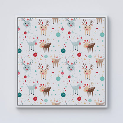 Happy Reindeer With Christmas Lights Framed Canvas