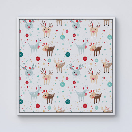 Happy Reindeer With Christmas Lights Framed Canvas
