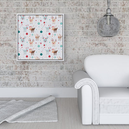 Happy Reindeer With Christmas Lights Framed Canvas