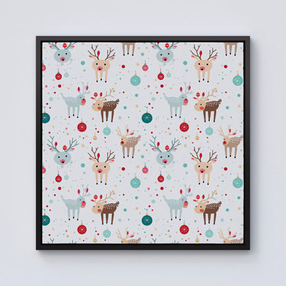 Happy Reindeer With Christmas Lights Framed Canvas