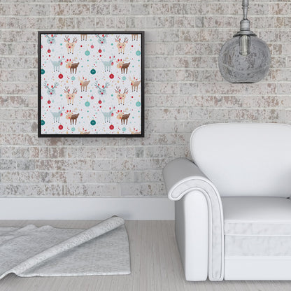 Happy Reindeer With Christmas Lights Framed Canvas