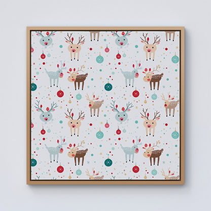 Happy Reindeer With Christmas Lights Framed Canvas