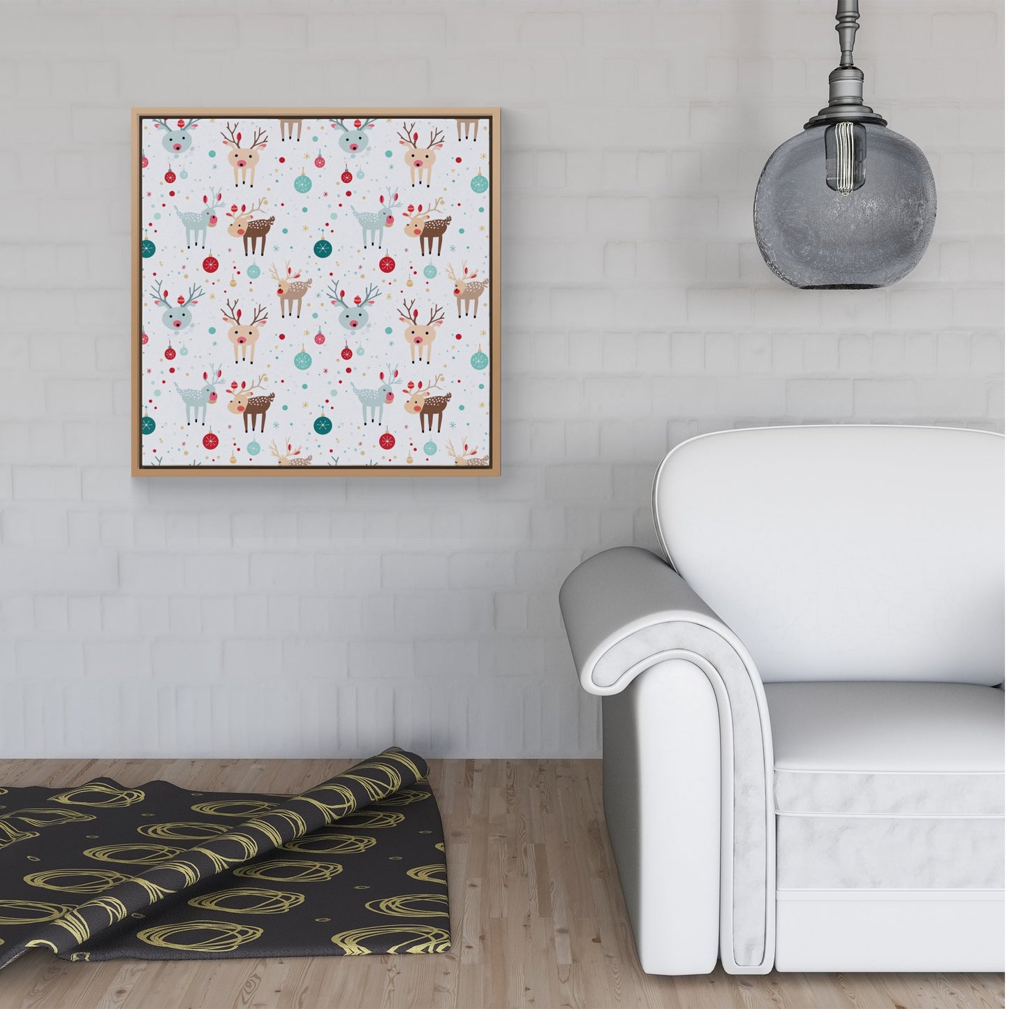 Happy Reindeer With Christmas Lights Framed Canvas