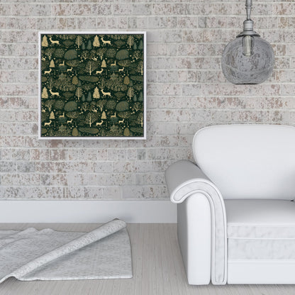 Green Christmas Woodlands Framed Canvas