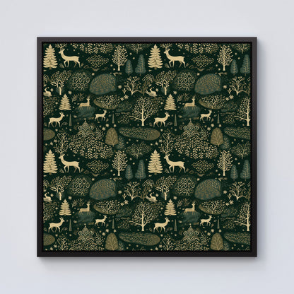 Green Christmas Woodlands Framed Canvas
