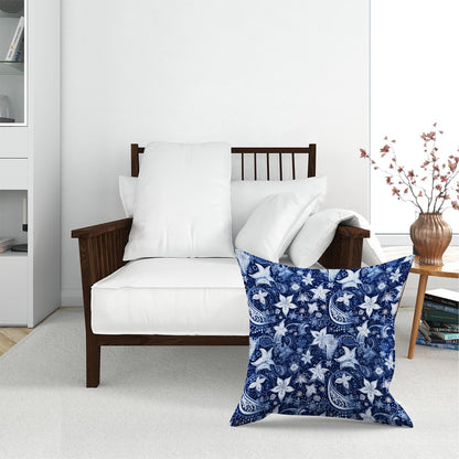 Paisley Christmas Stars Blue Floor Cushion