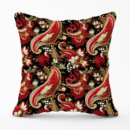Paisley Christmas Stars Red Outdoor Cushion