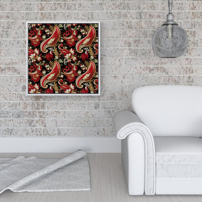 Paisley Christmas Stars Red Framed Canvas