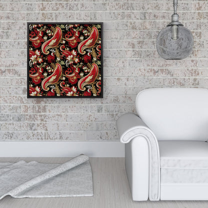 Paisley Christmas Stars Red Framed Canvas