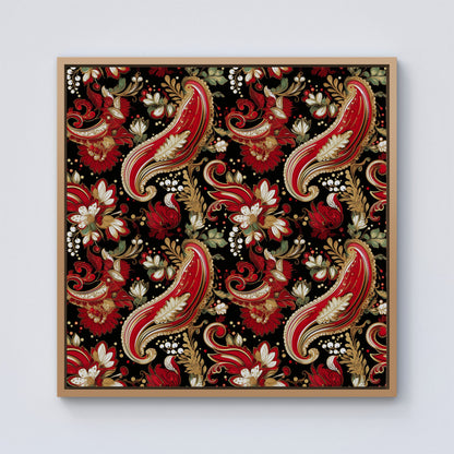 Paisley Christmas Stars Red Framed Canvas