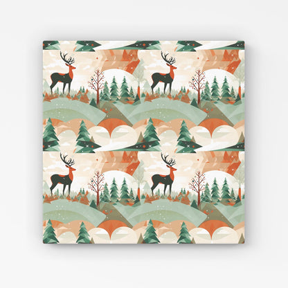 Reindeer On A Snowy Landscape Pattern Canvas