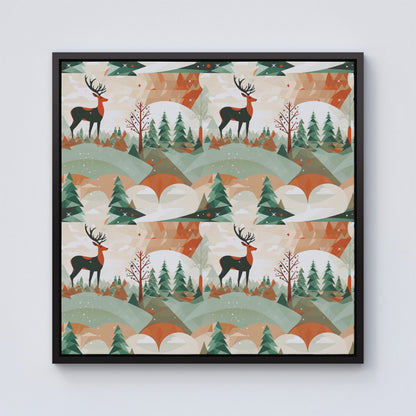 Reindeer On A Snowy Landscape Pattern Framed Canvas
