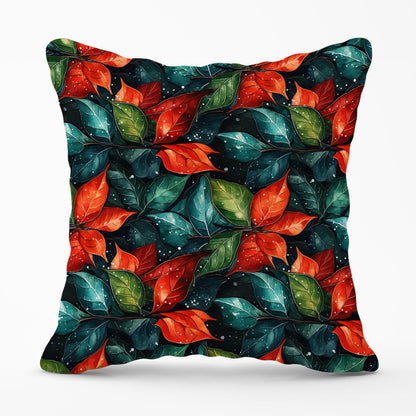 Christmas Watercolour Holly Leaf Outdoor Cushion