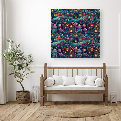 Whimsical Gingerbread House Pattern Canvas