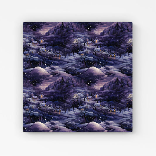 Snowy Christmas Village On A Starry Night Canvas