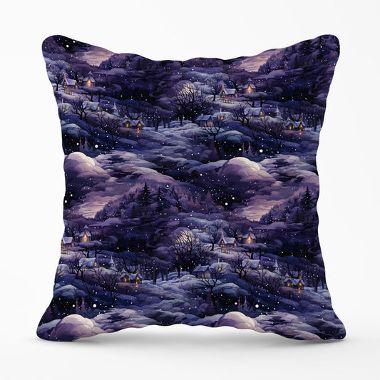 Snowy Christmas Village On A Starry Night Outdoor Cushion
